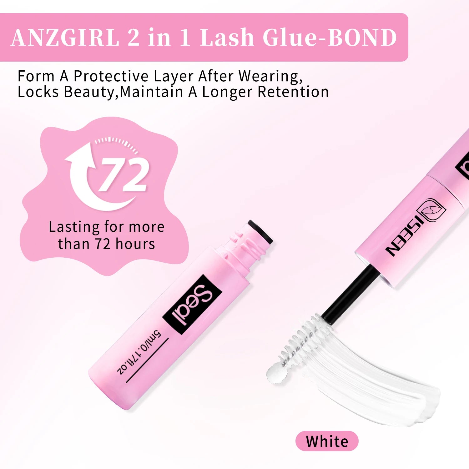 ISEEN Lash Bond and Seal 10ml for Lash Clusters Super Hold Long-Lasting Non-Irritating Eyelash Glue for DIY at Home